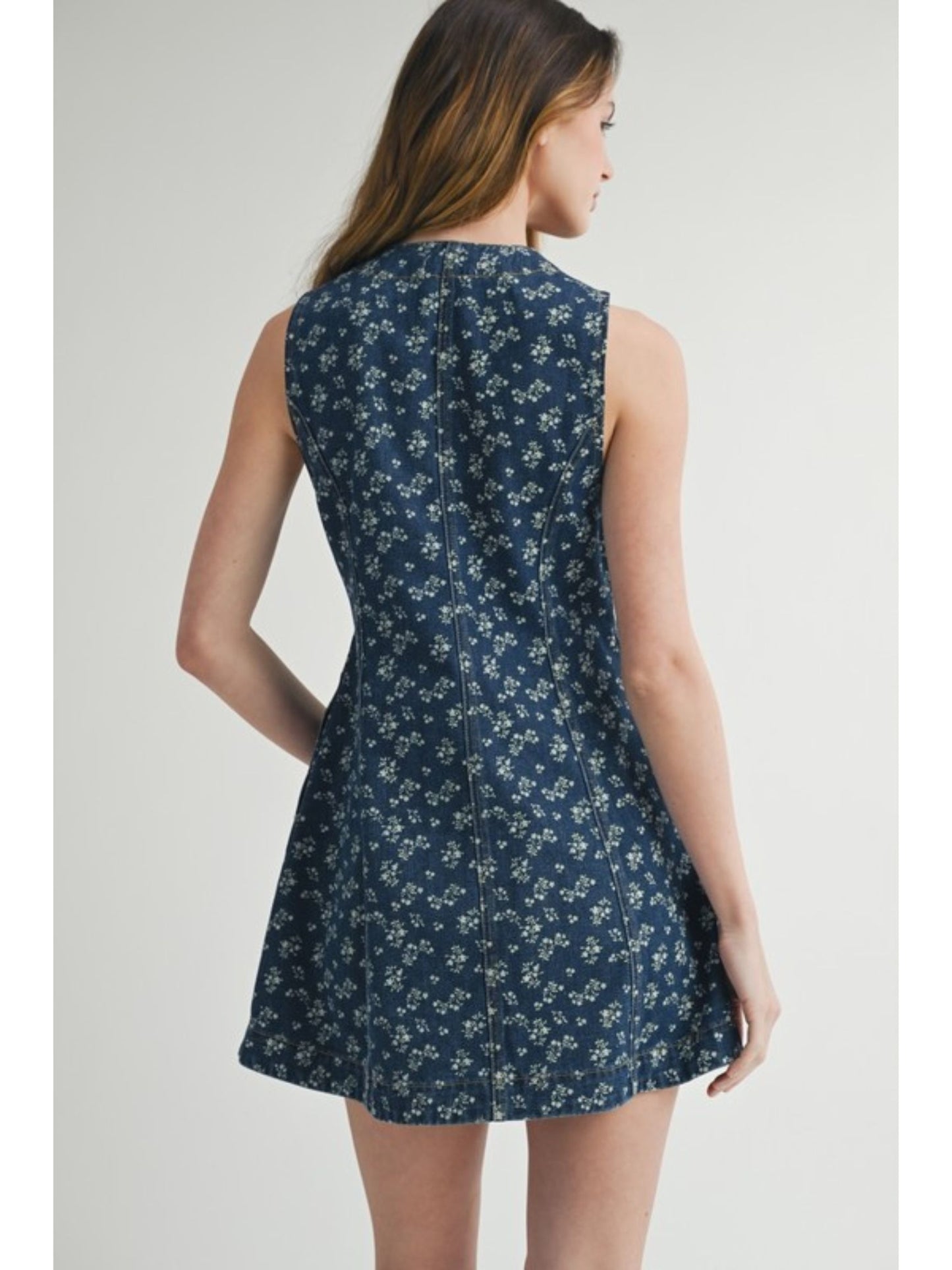 Floral Ditsy Print Denim Dress