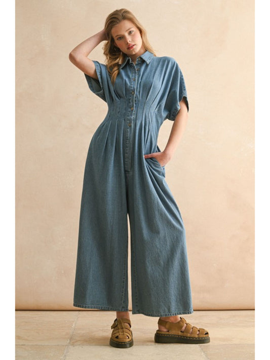 Chambray Denim Button Down Jumpsuit