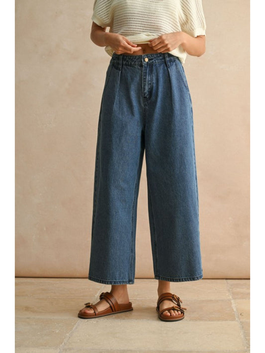 Mini Pleat Relaxed Denim Pants