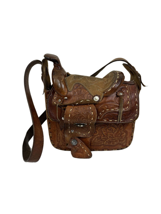 Vintage Leather Hand Tooled Saddle Bag
