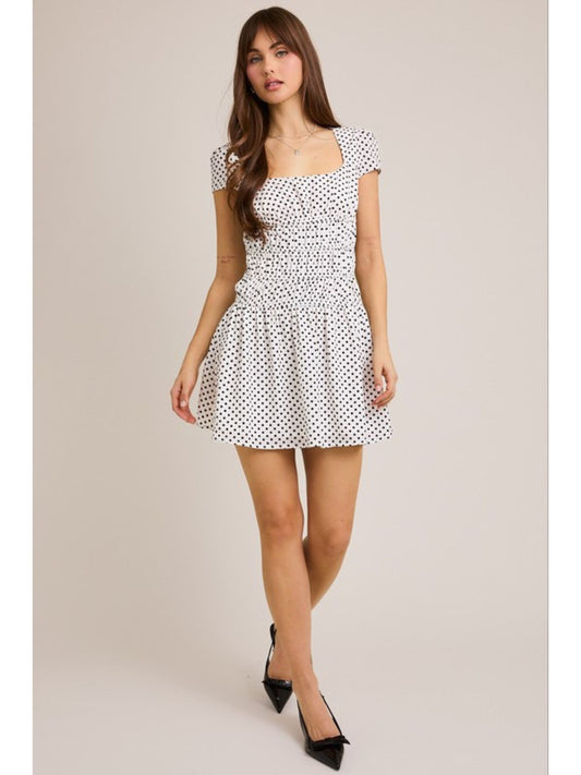 Scottie Ruched Polka Dot Mini Dress