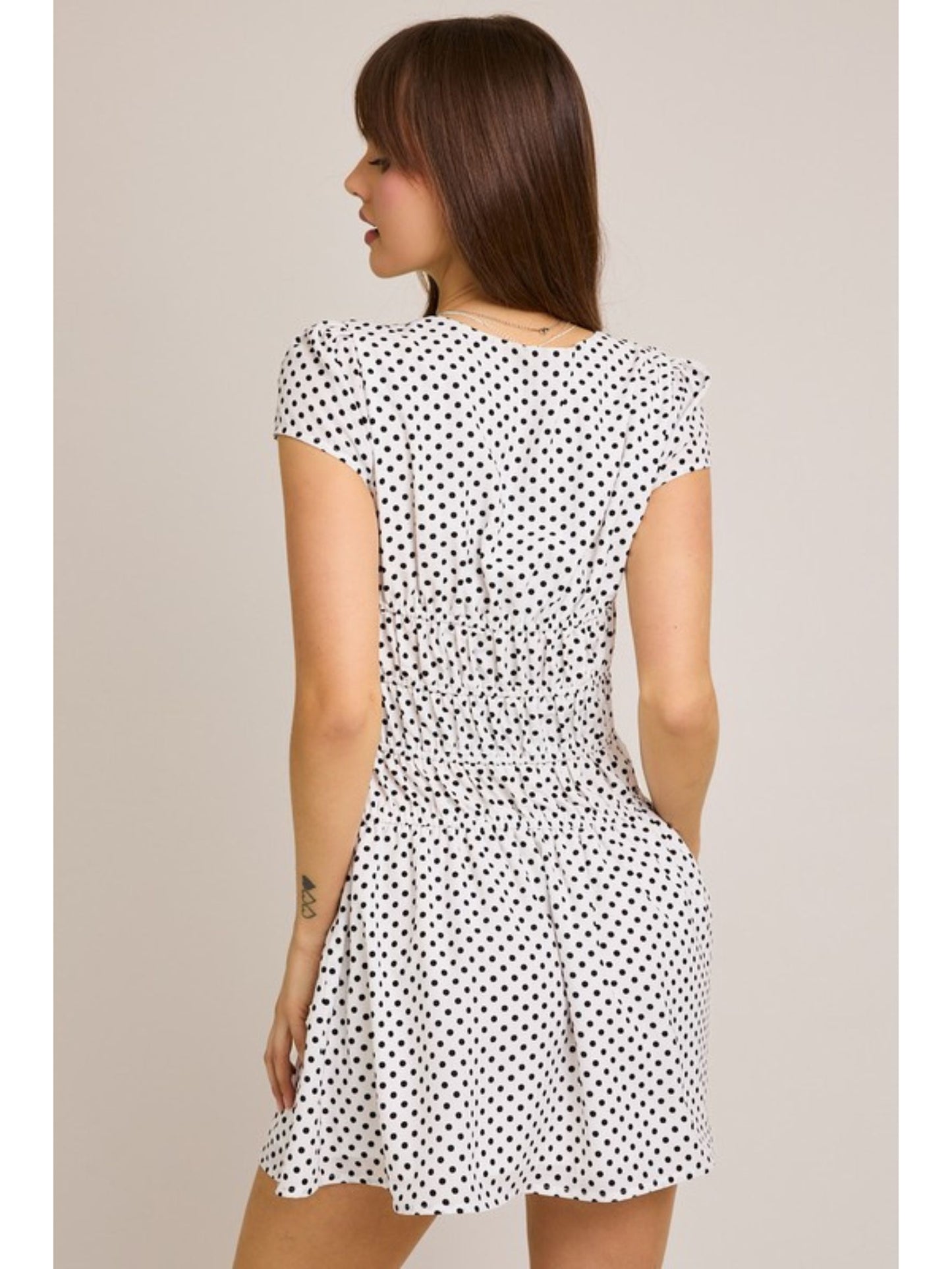 Scottie Ruched Polka Dot Mini Dress