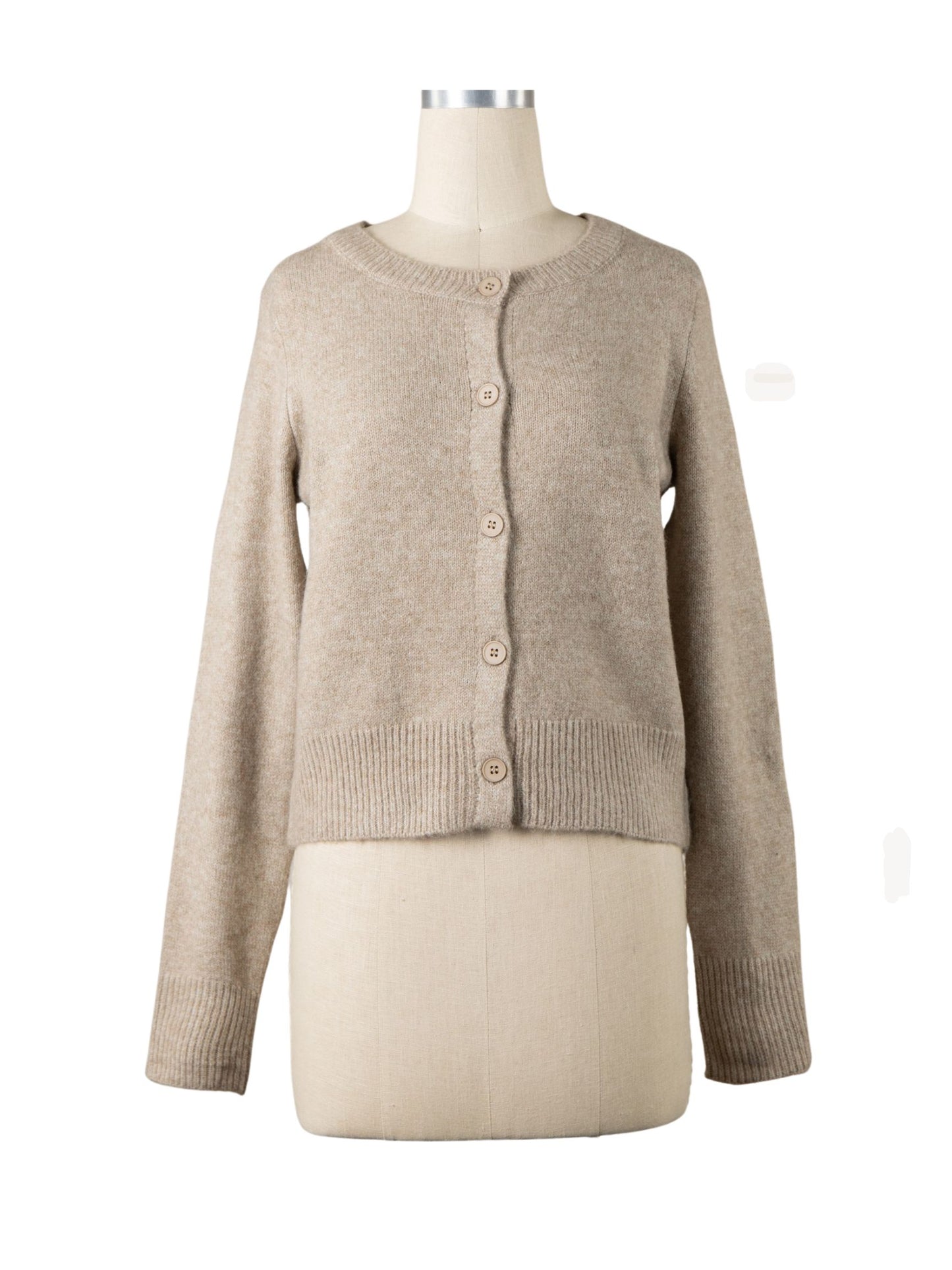 Khaki Fuzzy Knit Button Down Cardigan