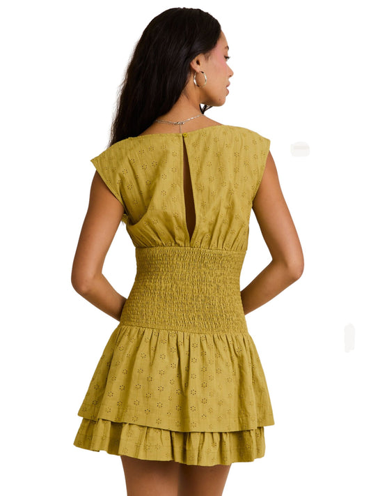 Avocado Smocking Waist Mini Dress