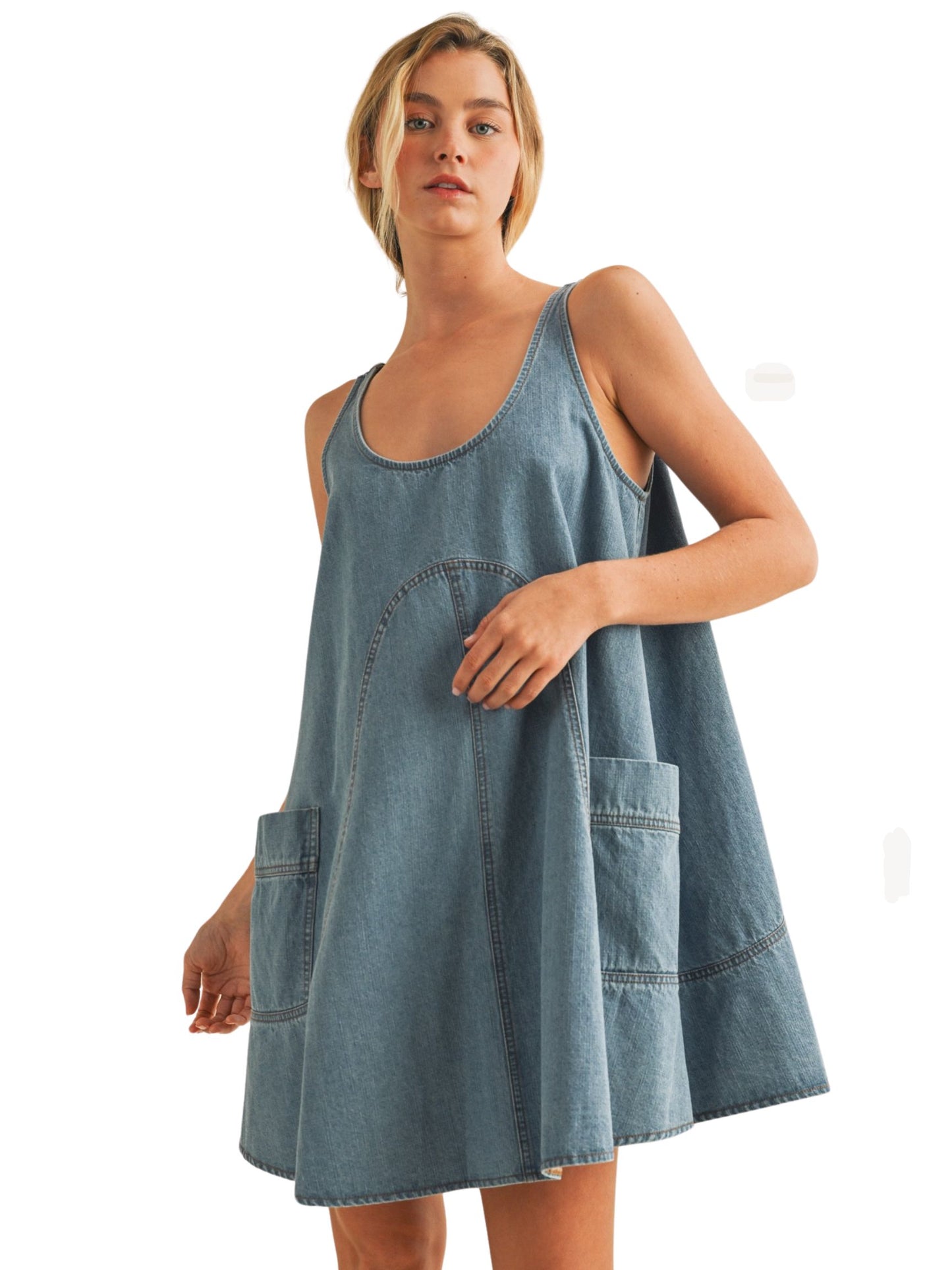 Side Pocket Sleeveless Denim Dress
