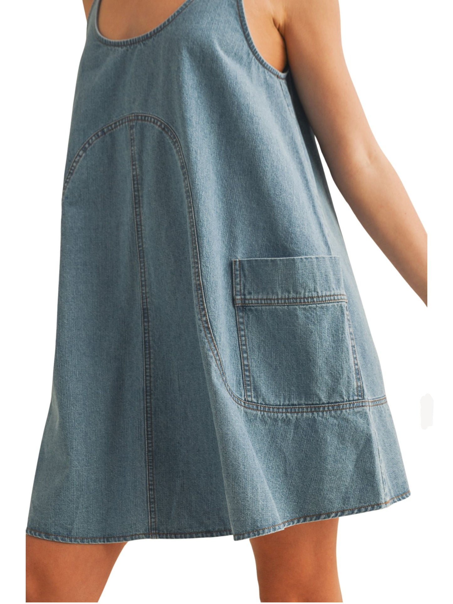 Side Pocket Sleeveless Denim Dress