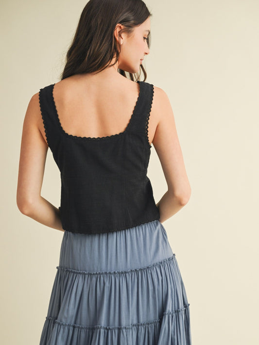 Scallop Trim Tie Front Top