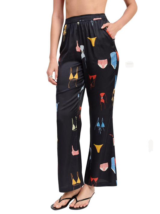 Bathing Suit Printed Satin Wide Leg Pants