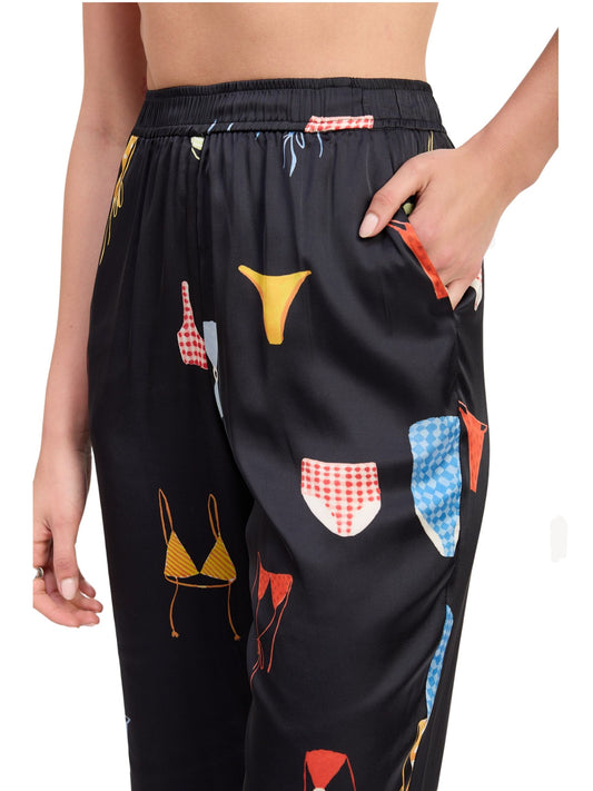 Bathing Suit Printed Satin Wide Leg Pants