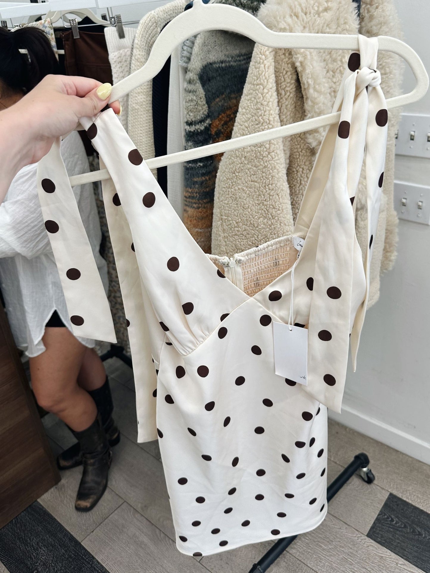 Polka Dot Shoulder Bowtie Dress
