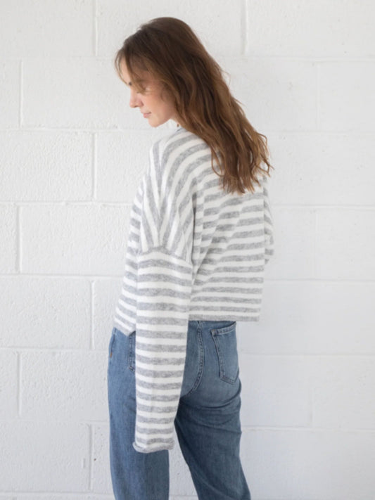 Piper Cardigan - Grey/White Stripe