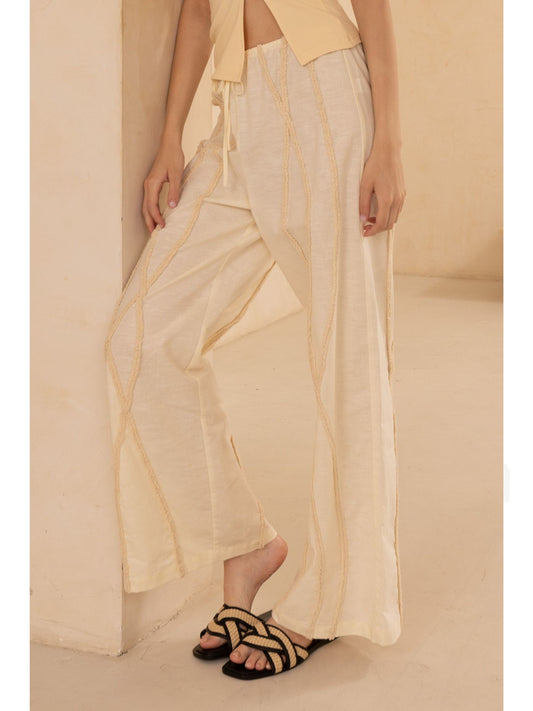 Cotton Wide Leg Bottom w/ Fray Detailing