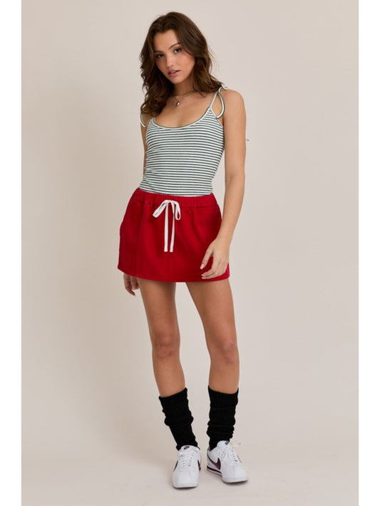 Elastic Waist Drawstring Skort