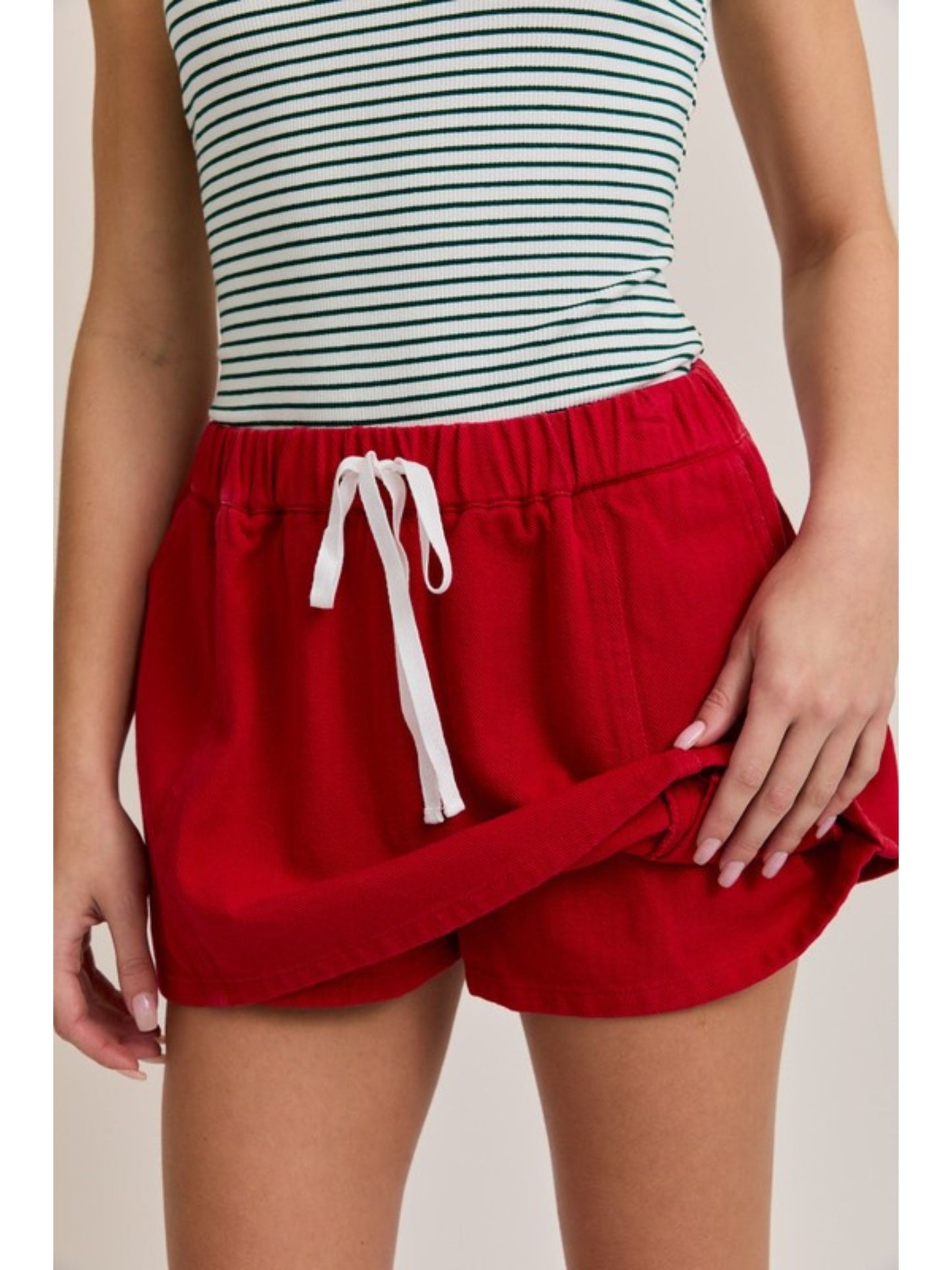 Elastic Waist Drawstring Skort