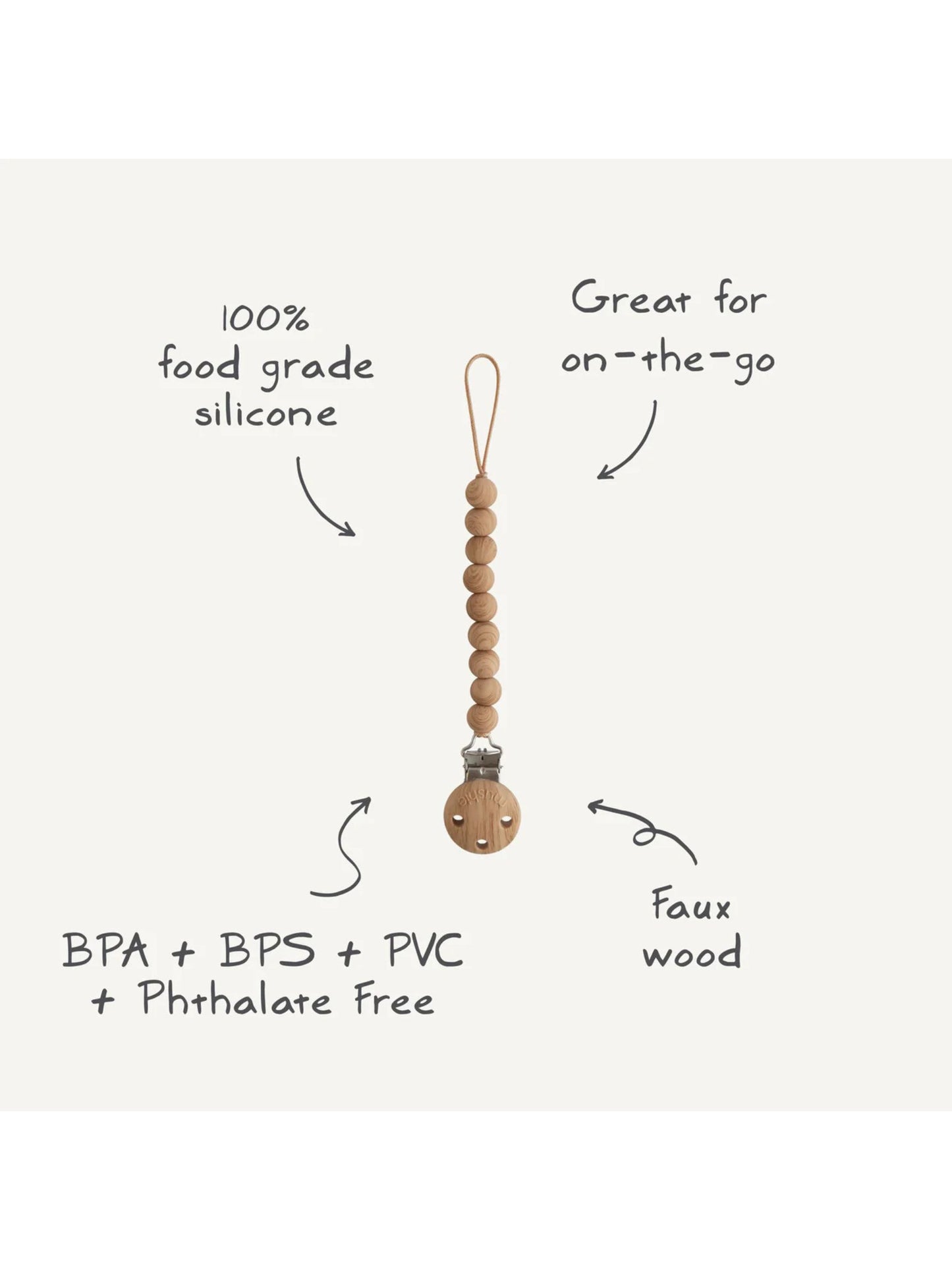 Silicone Pacifier Clip - Faux Wood