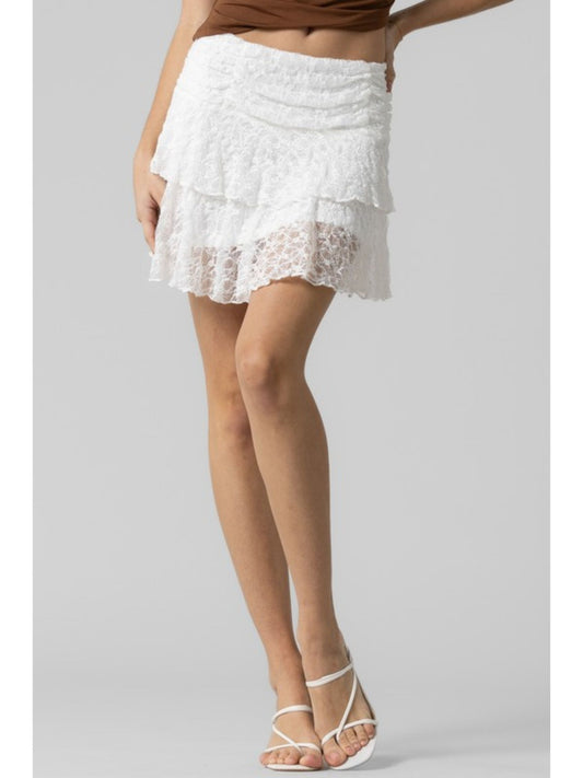 Lettie Shirred Lace Mini Skirt