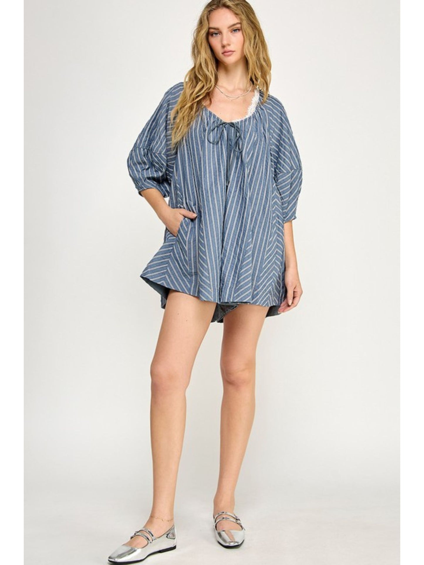 Orion Striped Puff Sleeve Romper