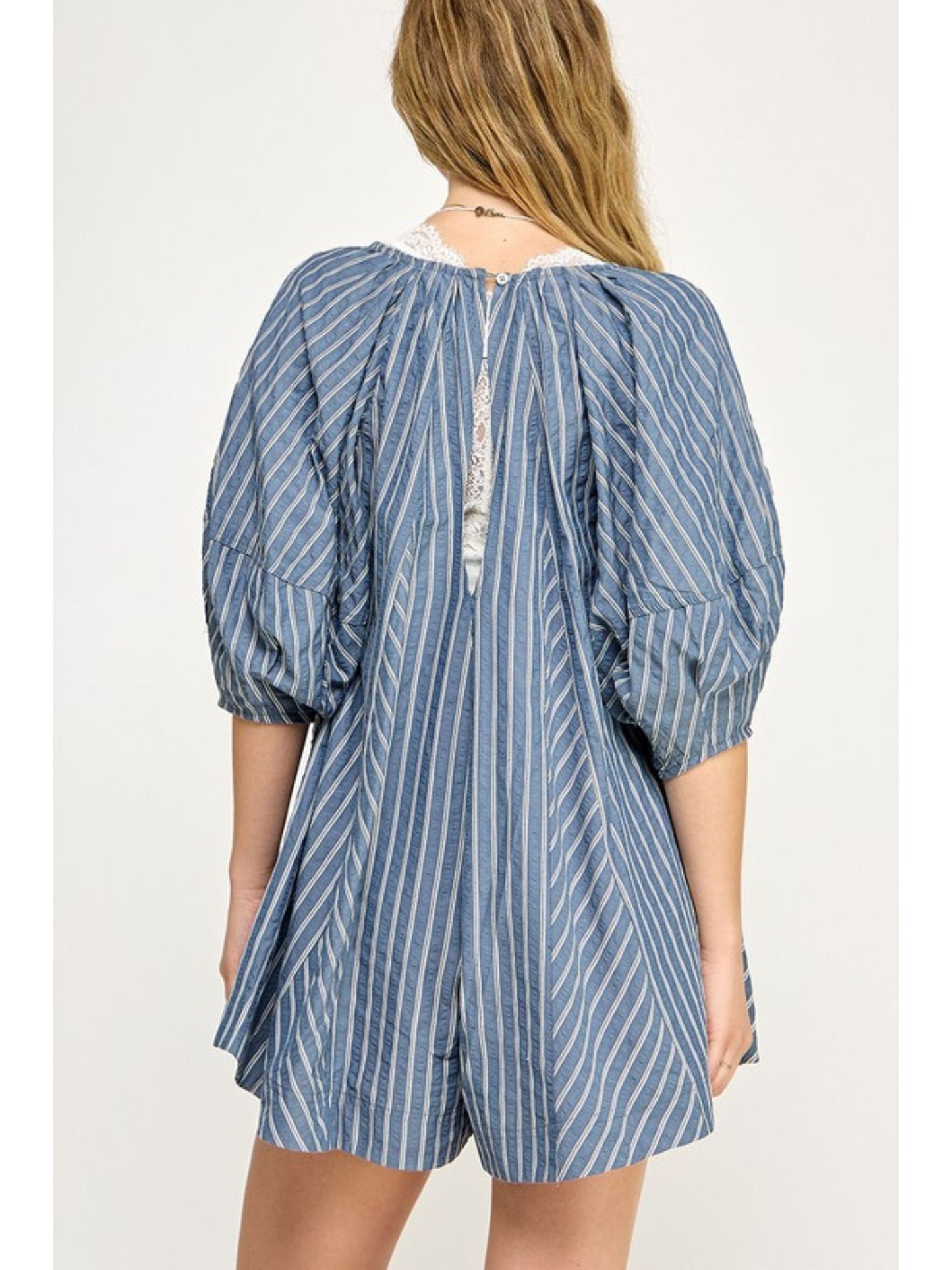 Orion Striped Puff Sleeve Romper