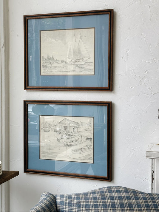 Vintage SET of Sketched Waterside Pictures - Pick Up only