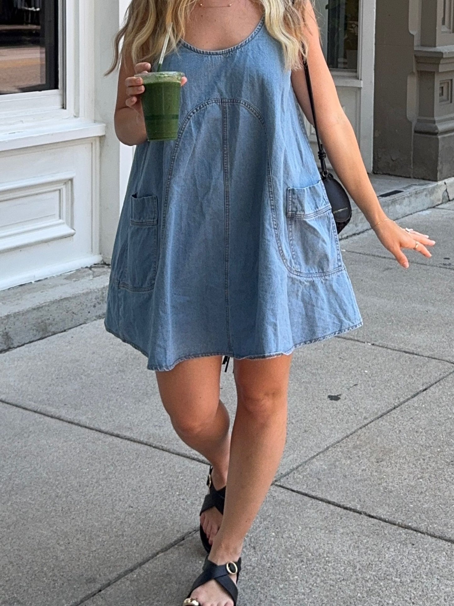 Side Pocket Sleeveless Denim Dress