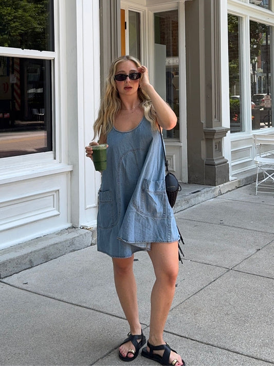 Side Pocket Sleeveless Denim Dress