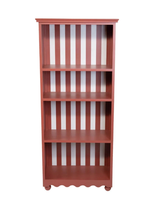Red Bookshelf w/ Scalloped Base (PICK UP ONLY)