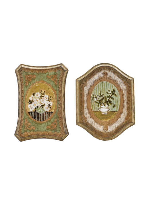 Wall Décor w/ Flowers in Vase, Antique Gold Finish & Multi Color