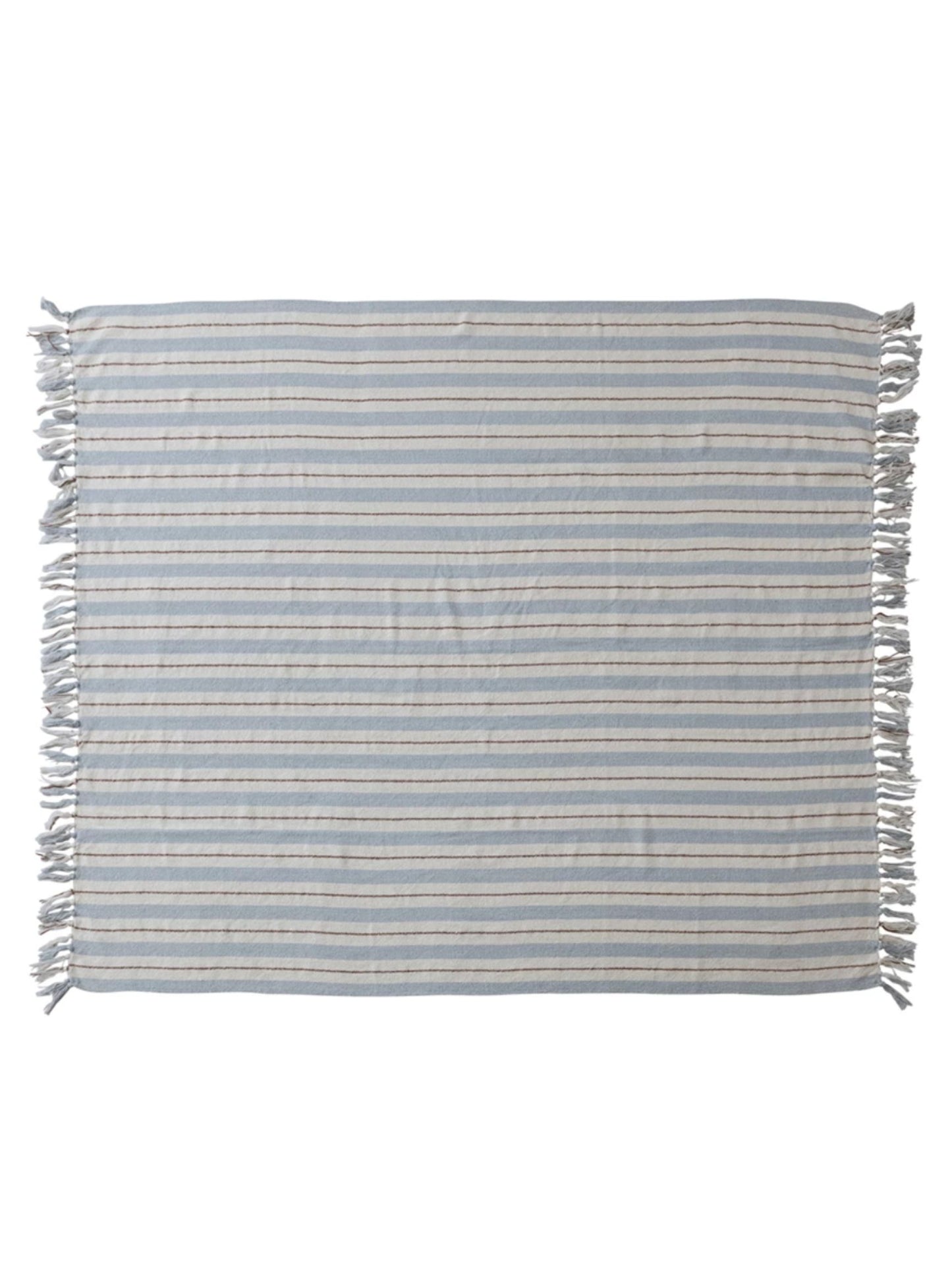 Woven Recycled Cotton Blend Striped Throw w/ Fringe
