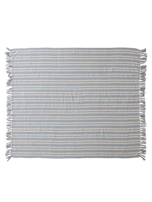 Woven Recycled Cotton Blend Striped Throw w/ Fringe