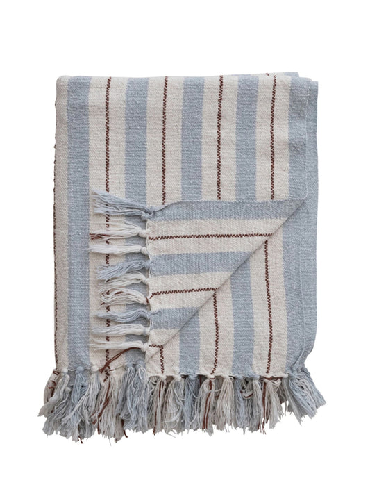 Woven Recycled Cotton Blend Striped Throw w/ Fringe