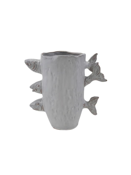 Stoneware Vase w/ 3D Fish - Pick Up Only