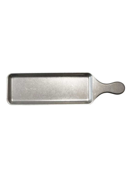 Stainless Steel Serving Tray w/ Handle, Brushed Pewter Finish