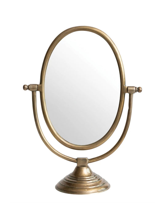 Aluminum Framed Mirror on Stand, Antique Brass Finish - Pick Up Only