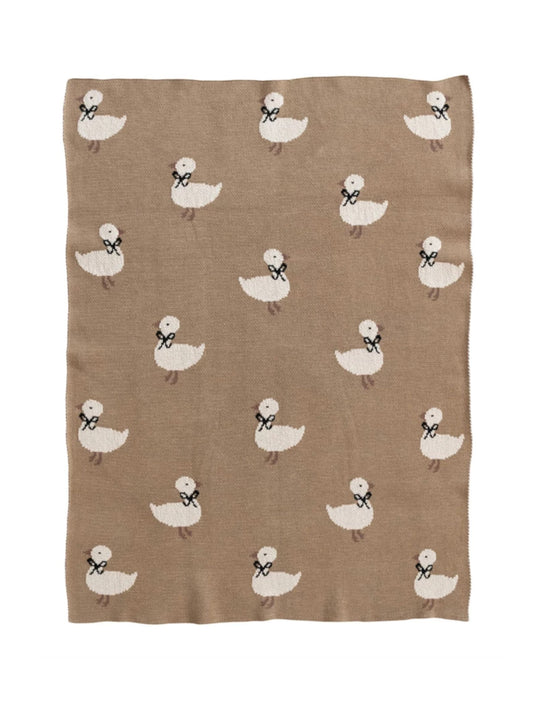 Cotton Knit Baby Blanket w/ Ducklings