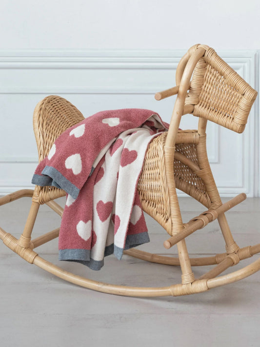 Cotton Knit Chenille Baby Blanket w/ Hearts