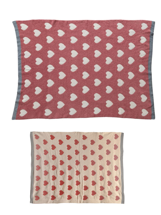 Cotton Knit Chenille Baby Blanket w/ Hearts