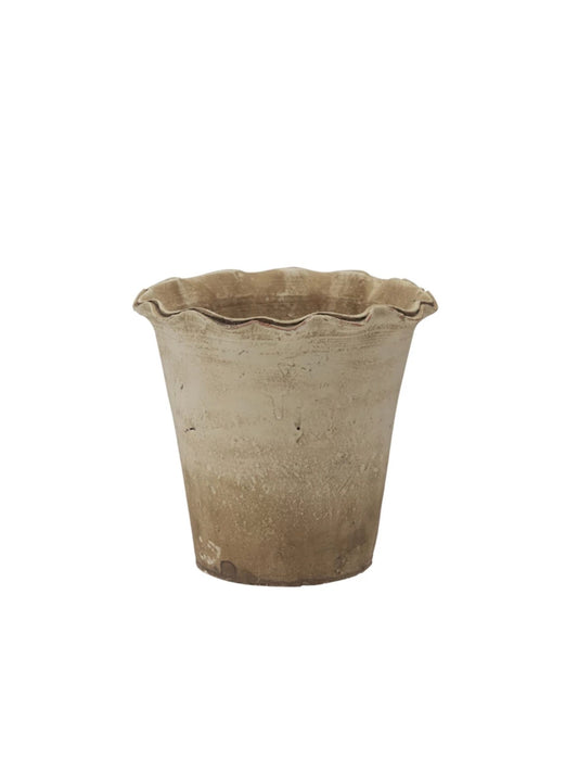 Terra-cotta Planter w/ Ruffled Edge, Distressed Finish - Pick Up Only