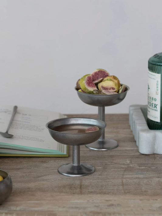 Stainless Steel Footed Coupe Glass/Dish, Brushed Pewter Finish