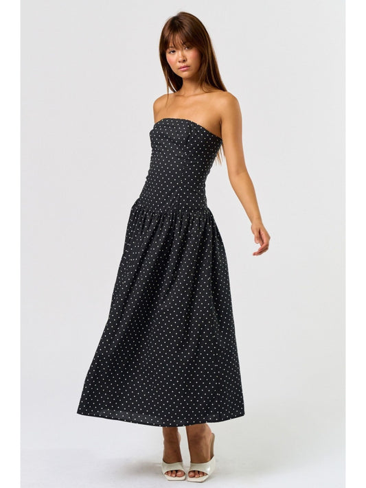 Bella Polka Dot Maxi Dress - Black