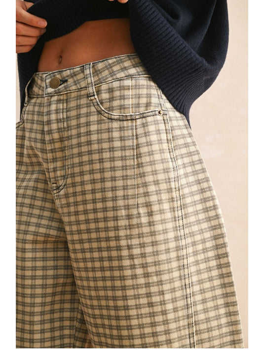 Mini Checker Pattern Barrel Pants