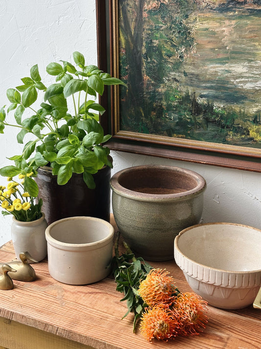 Vintage Sage Ceramic Planter - Pick Up Only