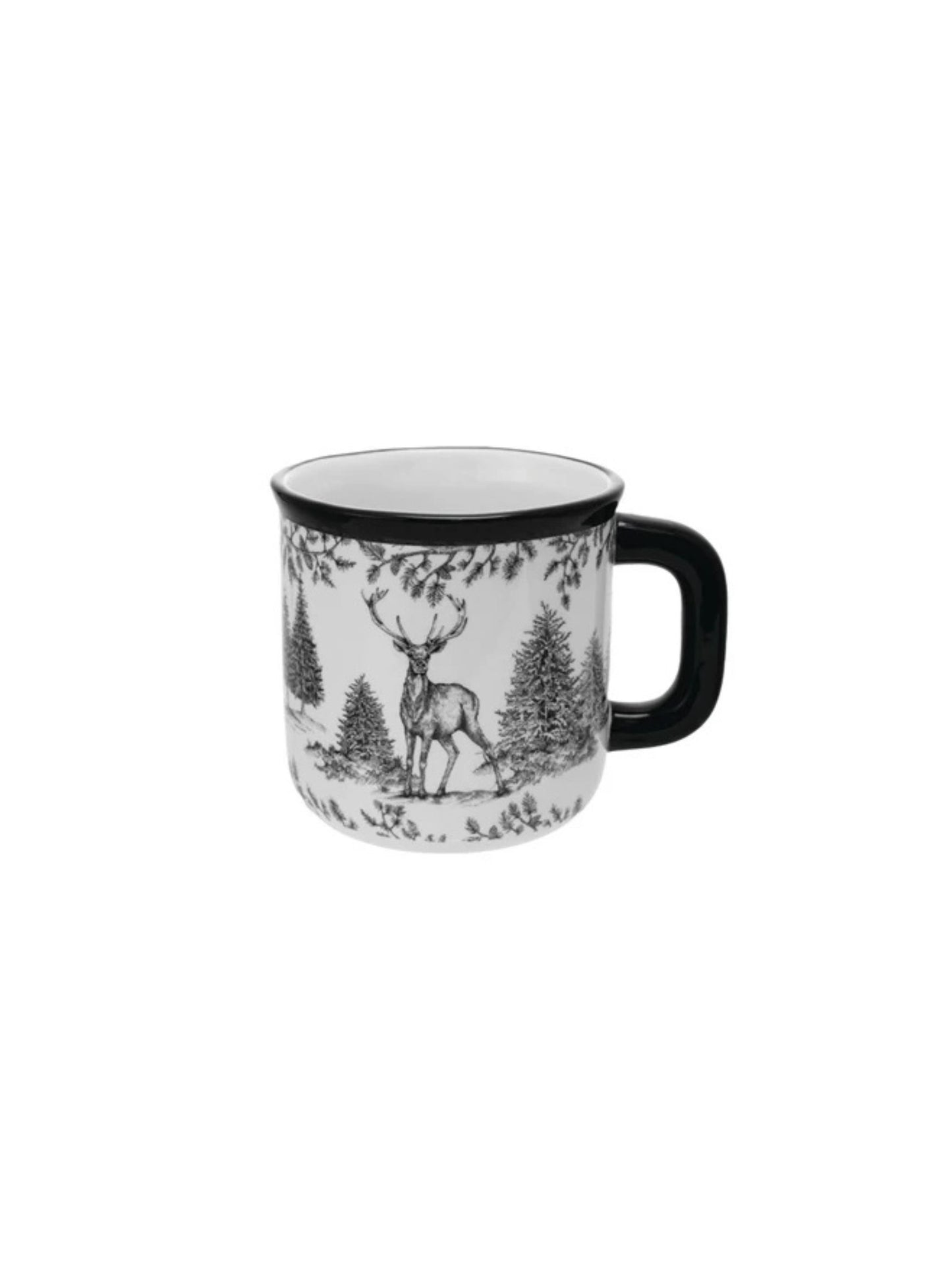 Ceramic Mug with Woodland Deer Scene & Colored Rim