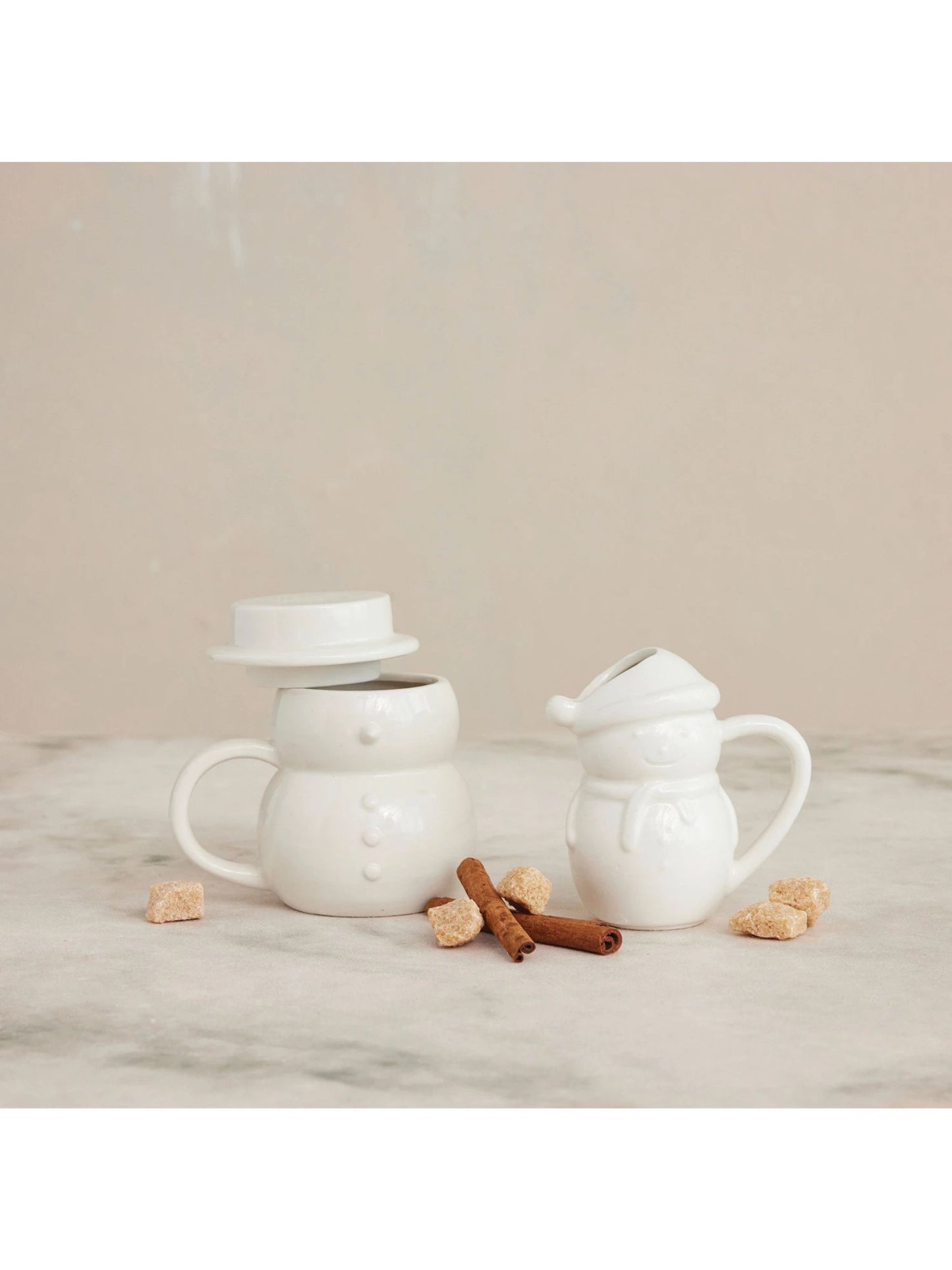 Stoneware Snowman Shaped Mug with Hat Lid
