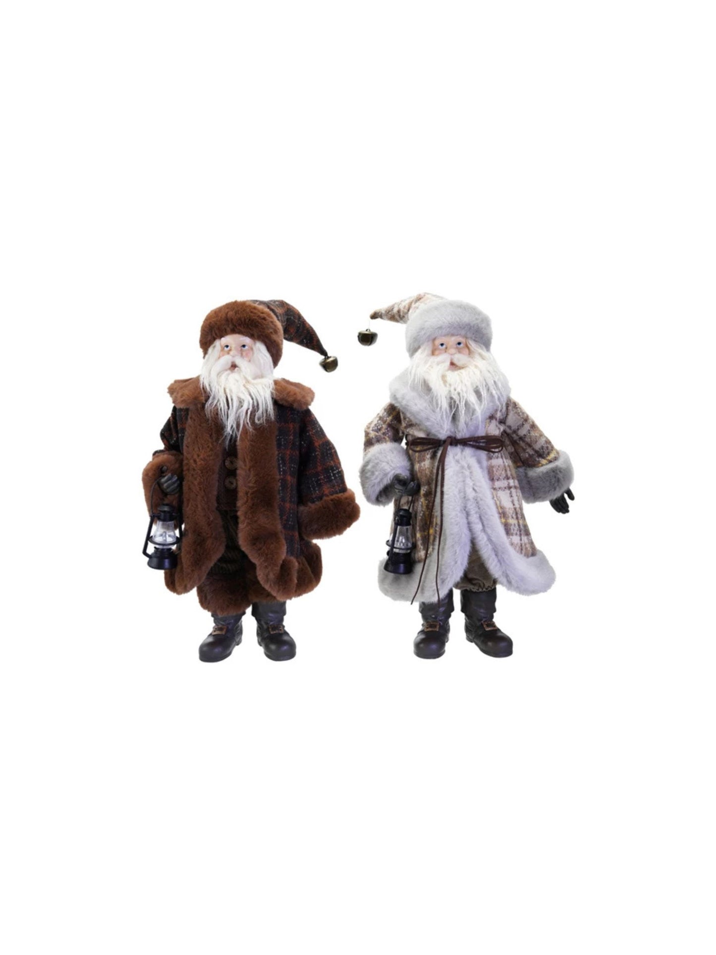 Faux Fur Fabric & Resin Santa w/ Lantern