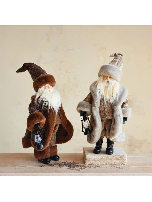 Faux Fur Fabric & Resin Santa w/ Lantern
