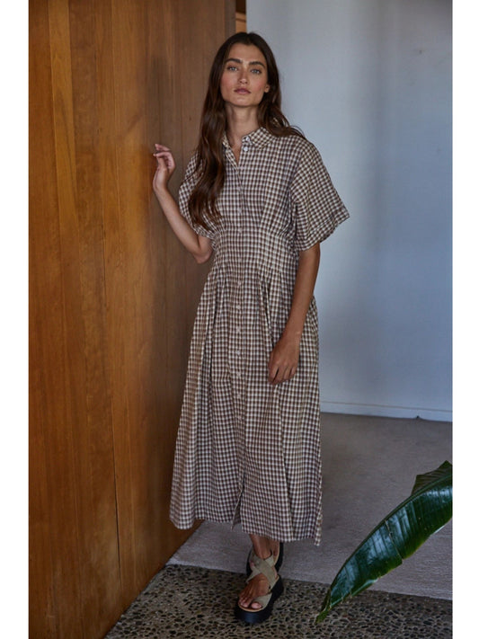 Woven Cotton Gingham Button Down Maxi