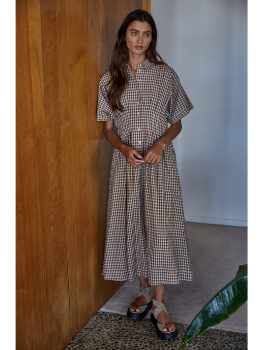 Woven Cotton Gingham Button Down Maxi