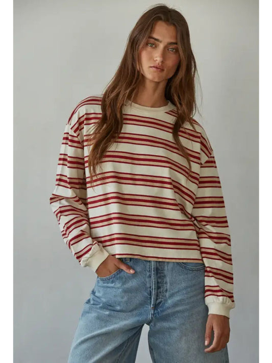 Knit Cotton Multicolor Stripe Crew Neck