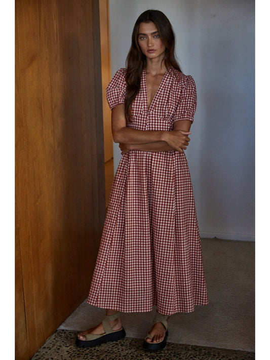 Woven Cotton Gingham Print Button-Down Dress
