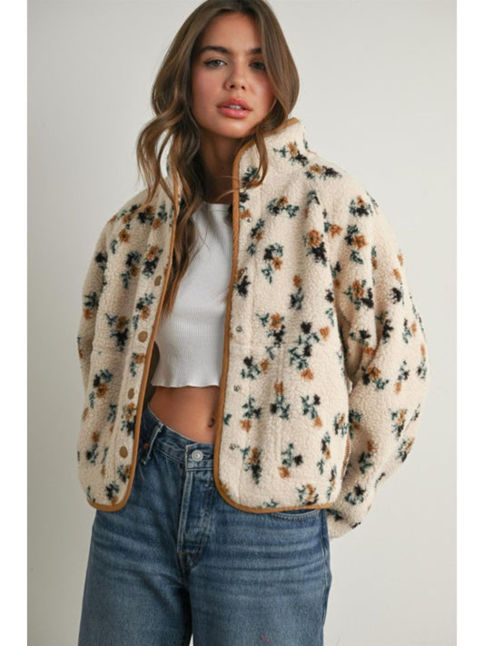 Floral Print Fluffy Fleece Jacket